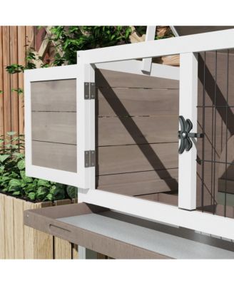 Elevated Wooden Rabbit Hutch, Indoor/Outdoor Bunny Cage with Hinged Asphalt Roof and Removable Tray for Single, Dwarf, or Guinea Pig, Brown