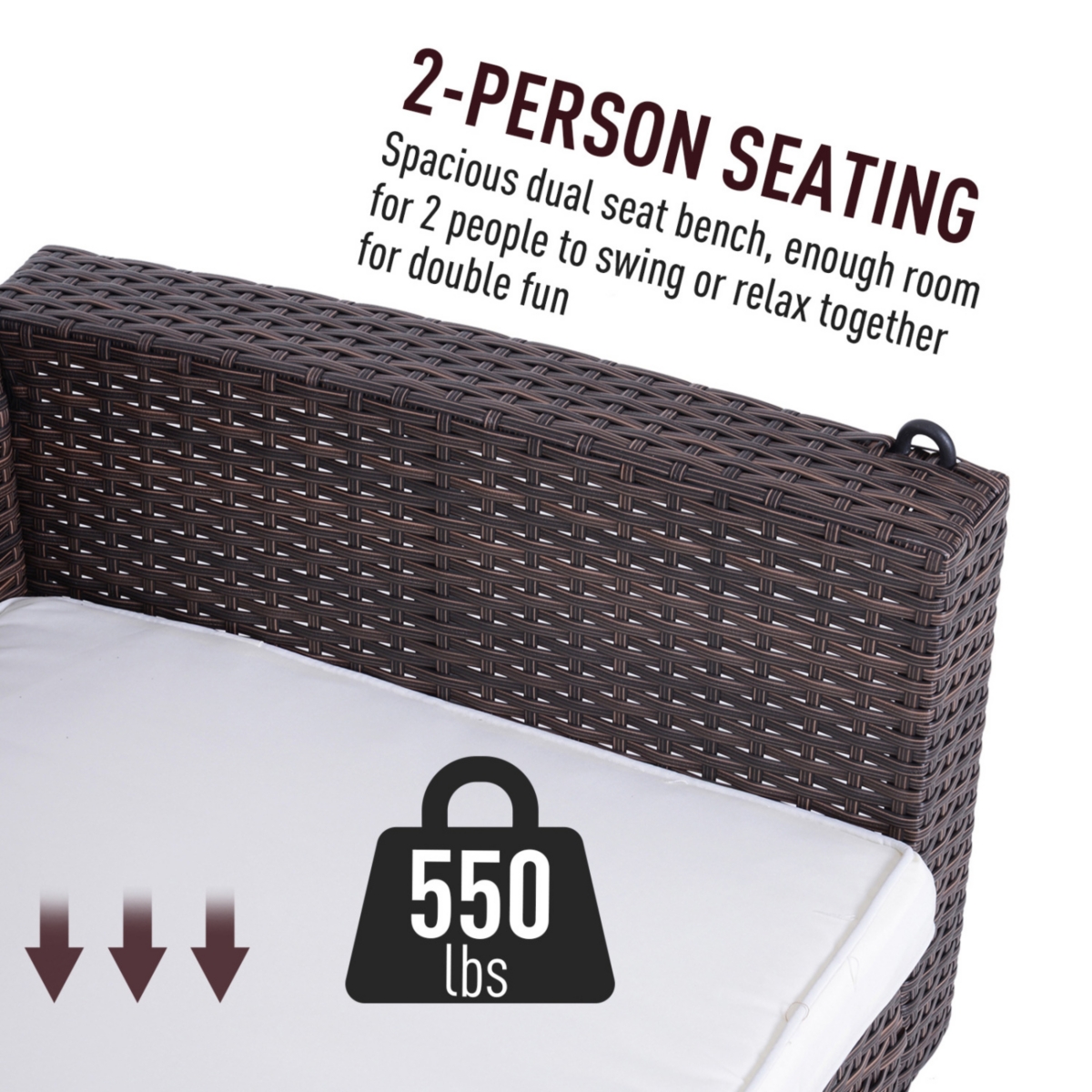 Streamdale Furniture 2 Person Wicker Hanging Swing Bench, Front Porch Swing Outdoor Chair with Cushions 550 lbs. Weight Capacity for Backyard, Garden