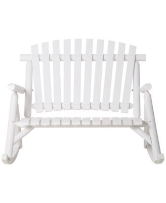 Outdoor Wooden Rocking Chair, Double-Person Rustic Adirondack Rocker with Slatted Seat, High Backrest, Armrests for Patio, Garden and Porch, White