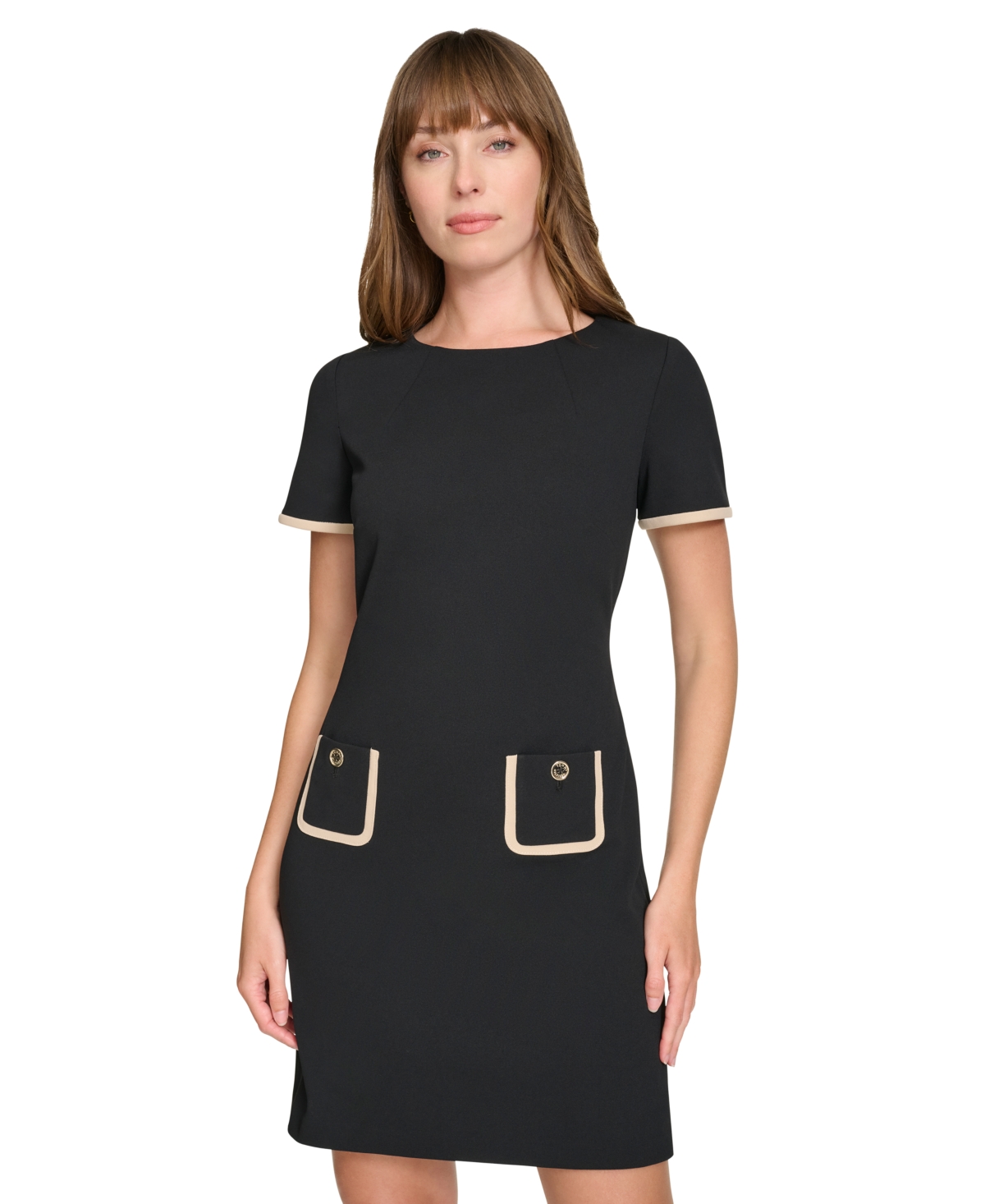 Tommy Hilfiger Women's Colorblocked Pocket Sheath Dress -Chino