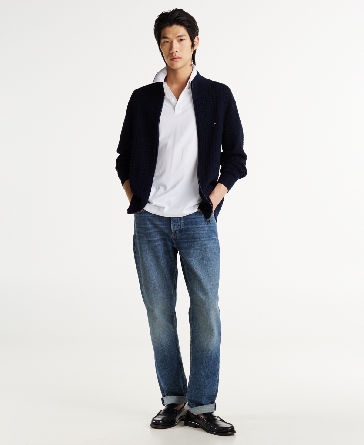 Tommy Hilfiger Men's Herringbone Knit Zip Sweater