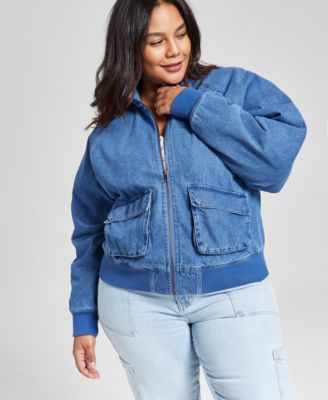 Plus Size Denim Bomber Jacket 