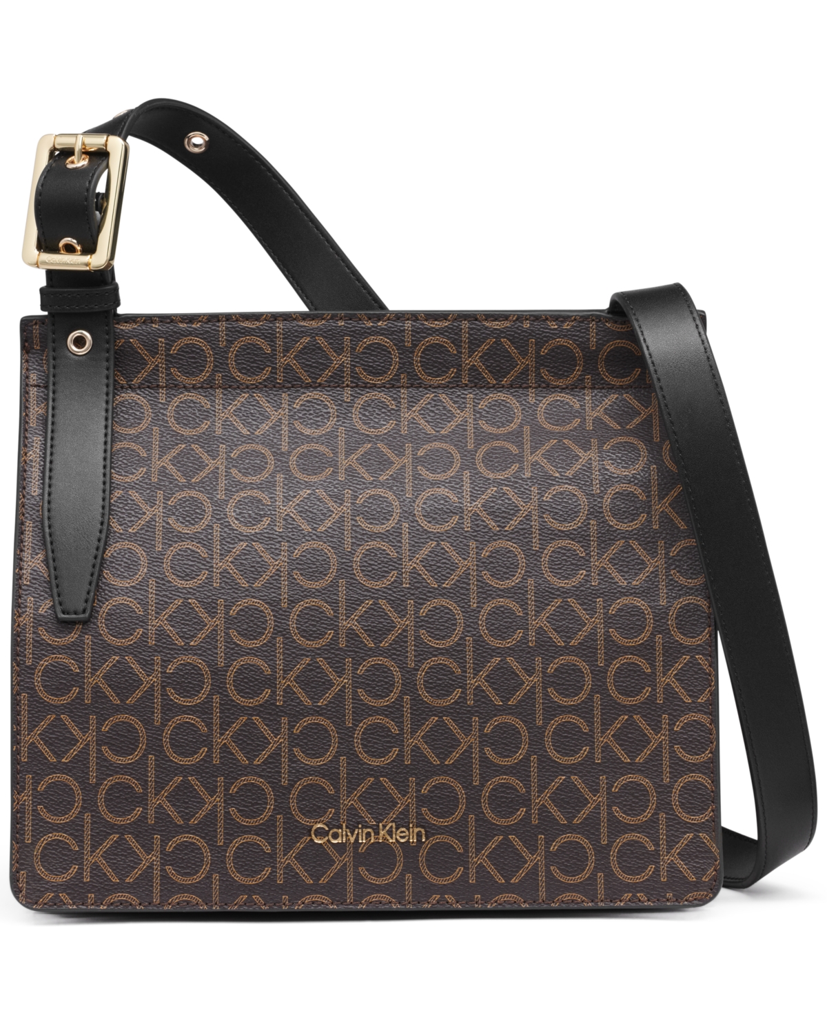 Calvin Klein Havana Flap Signature Small Messenger Bag In Brown Khk,blk