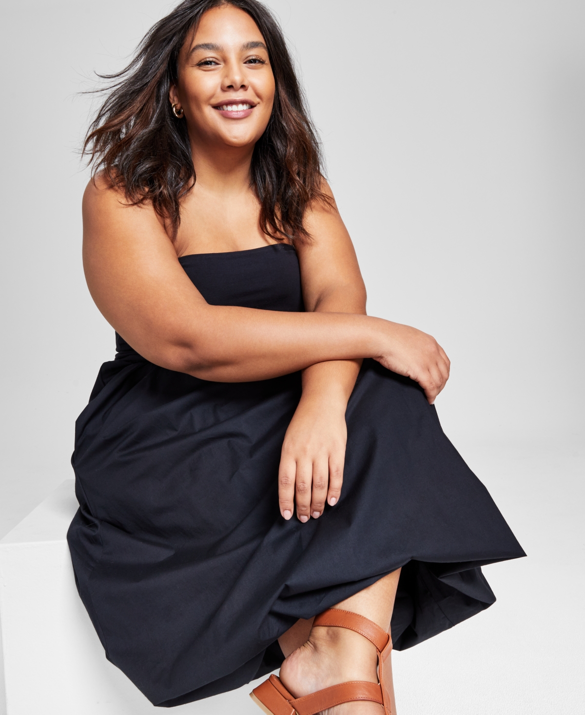 And Now This Plus Size Cotton Strapless Bubble Dress, Created For Macy's In Black