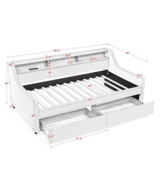 Upholstered Twin Sofa Bed with LED Lights, Storage, and Wireless Charging