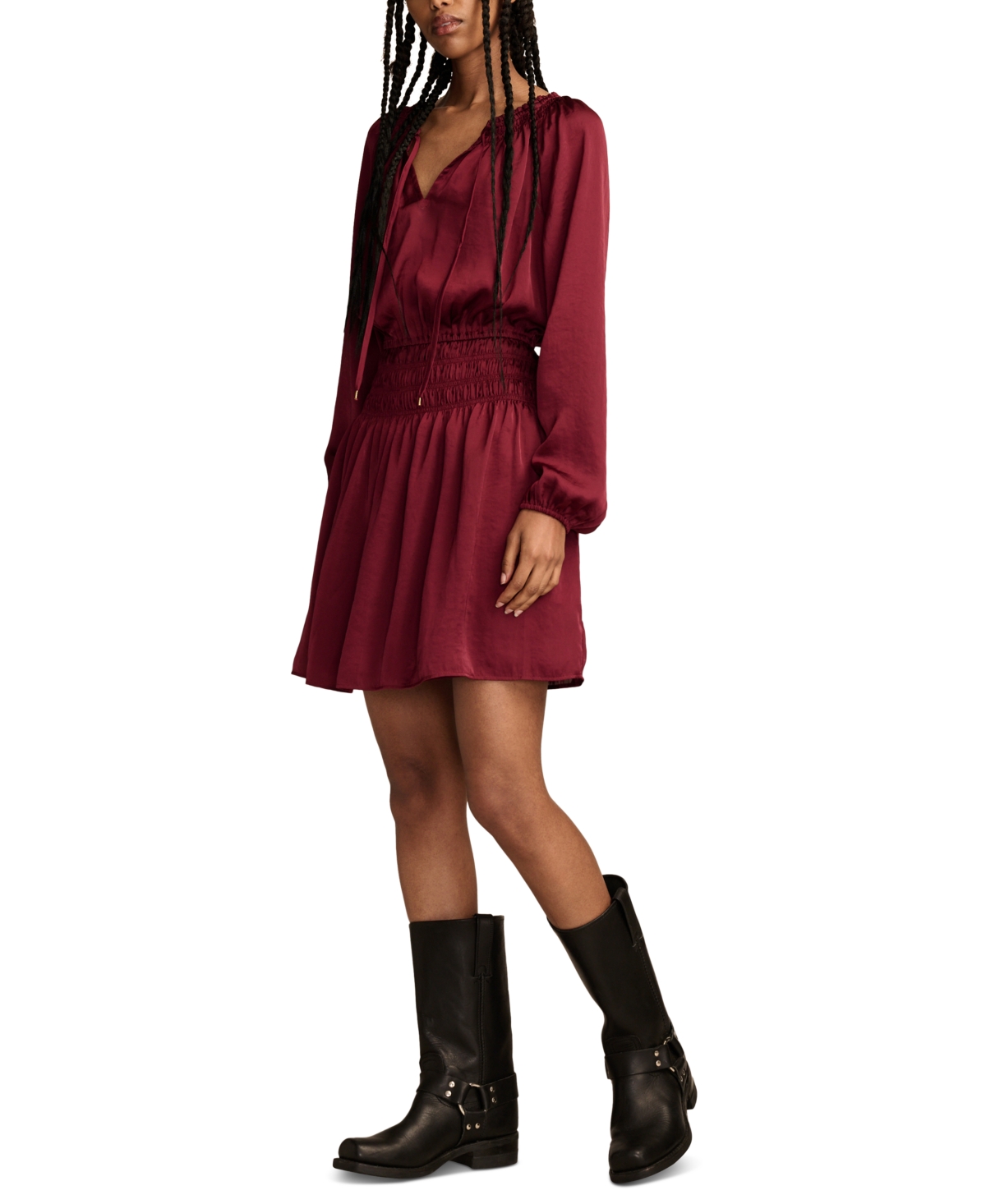 Lucky Brand Women's Satin Smocked-Trim Mini Dress