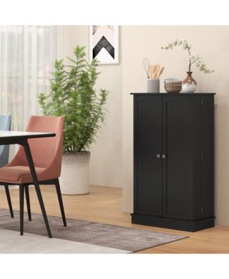 41" Kitchen Pantry Storage Cabinet, Freestanding Kitchen Cabinet with 12 Door Shelves, Double Doors, 5-tier Shelving and Adjustable Shelves, Black