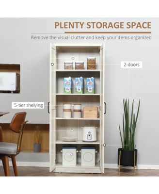 63" 2-Door Kitchen Pantry, Freestanding Storage Cabinet with 5-tier Shelving and 2 Adjustable Shelves for Dining Room, Antique White