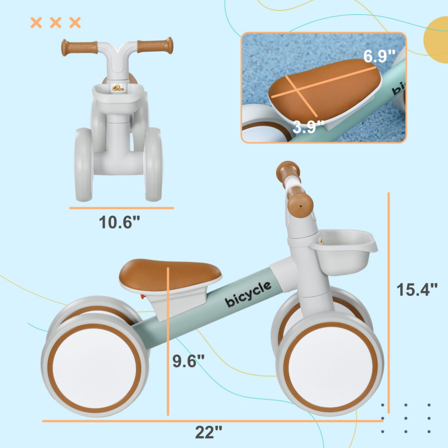 Детский беговел Streamdale Furniture 1-3 лет с регулируемым сиденьем, зелёный — фото 6