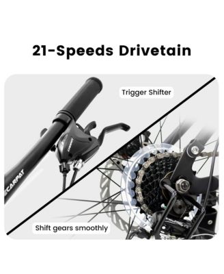 Mountain Bike 24 Inch Wheels, 21-Speed Full Suspension Mens Womens Trail Commuter City Mountain Bike, High Carbon Steel Frame Disc Brakes Grip Shifter Front Fork Rear Shock Absorber Bicycles