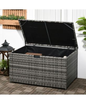 113 Gallon Deck Box, Rattan Outdoor Storage Box, Waterproof Storage Container for Indoor, Patio Furniture Cushions, Pool Supplies, Garden Tools, Dark Gray