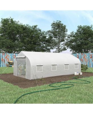 20' x 10' x 7' Walk-in Tunnel Greenhouse with Zippered Mesh Door & 8 Mesh Windows, Gardening Plant Hot House with Galvanized Steel Hoops, White