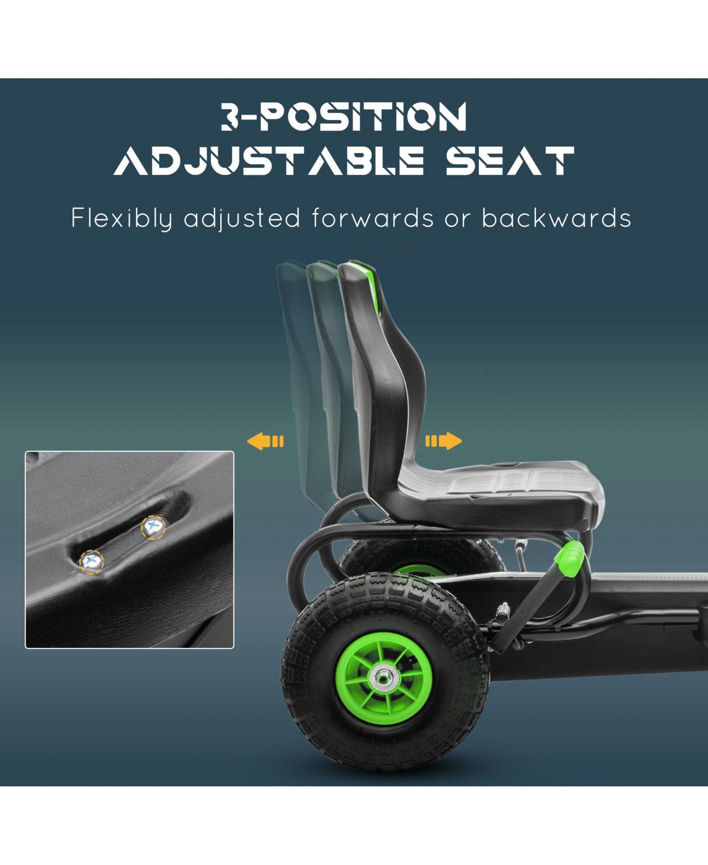 Детская игрушка Streamdale Furniture Pedal Go-Kart Adjustable Seat, Safety Hand Brake Ride-On Toy, 110 lbs., Ages 5-12, цвет: Зелёный — фото 8