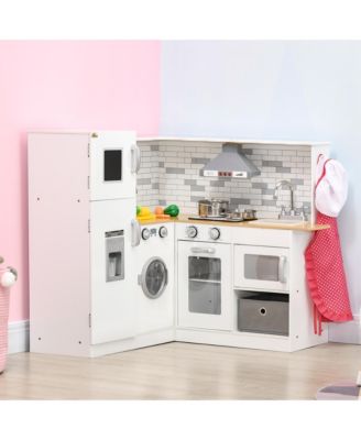 Simplie Fun Corner Play Kitchen Set with Sound Effects and Tons of Countertop Space, Large Wooden Kitchen with Washing Machine, Food Toys, Ice Maker, Kids Kitchen, Ages 3-6, White