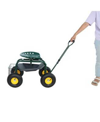 Streamdale Garden Trolley Rolling Stool with Handle and Tray