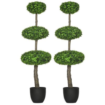 Set of 2 Artificial Boxwood Topiary Trees in Pots, 43.25" Artificial Plants Faux Trees for Home Office, Living Room Decor, Indoor & Outdoor