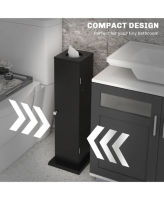 Toilet Paper Cabinet, Small Bathroom Corner Floor Cabinet with Doors and Shelves, Thin Storage Bathroom Organizer for Paper Shampoo, Black