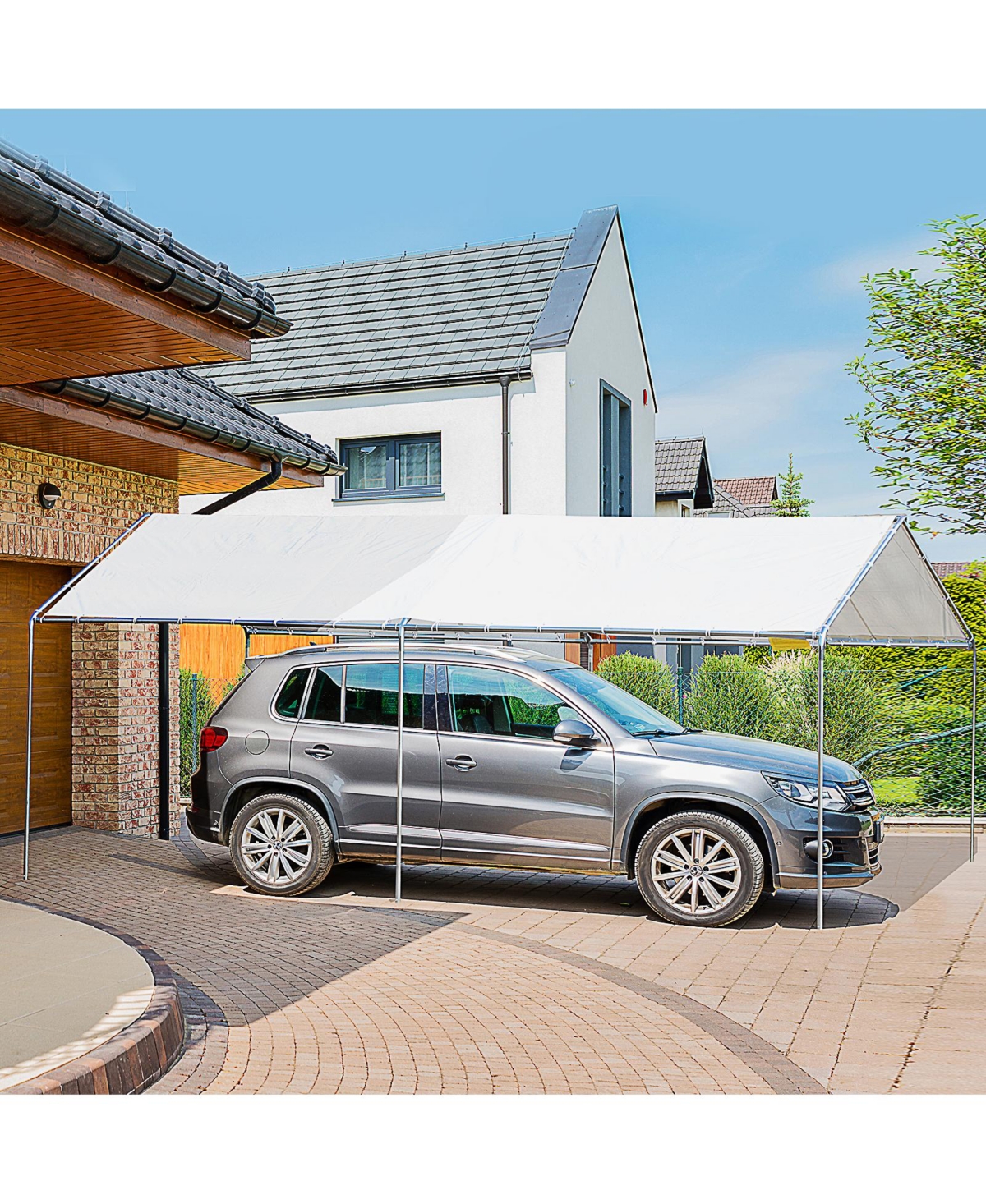 Streamdale Furniture 10'x20' Carport Heavy Duty Galvanized Car Canopy with Included Anchor Kit, 3 Reinforced Steel Cables,- White