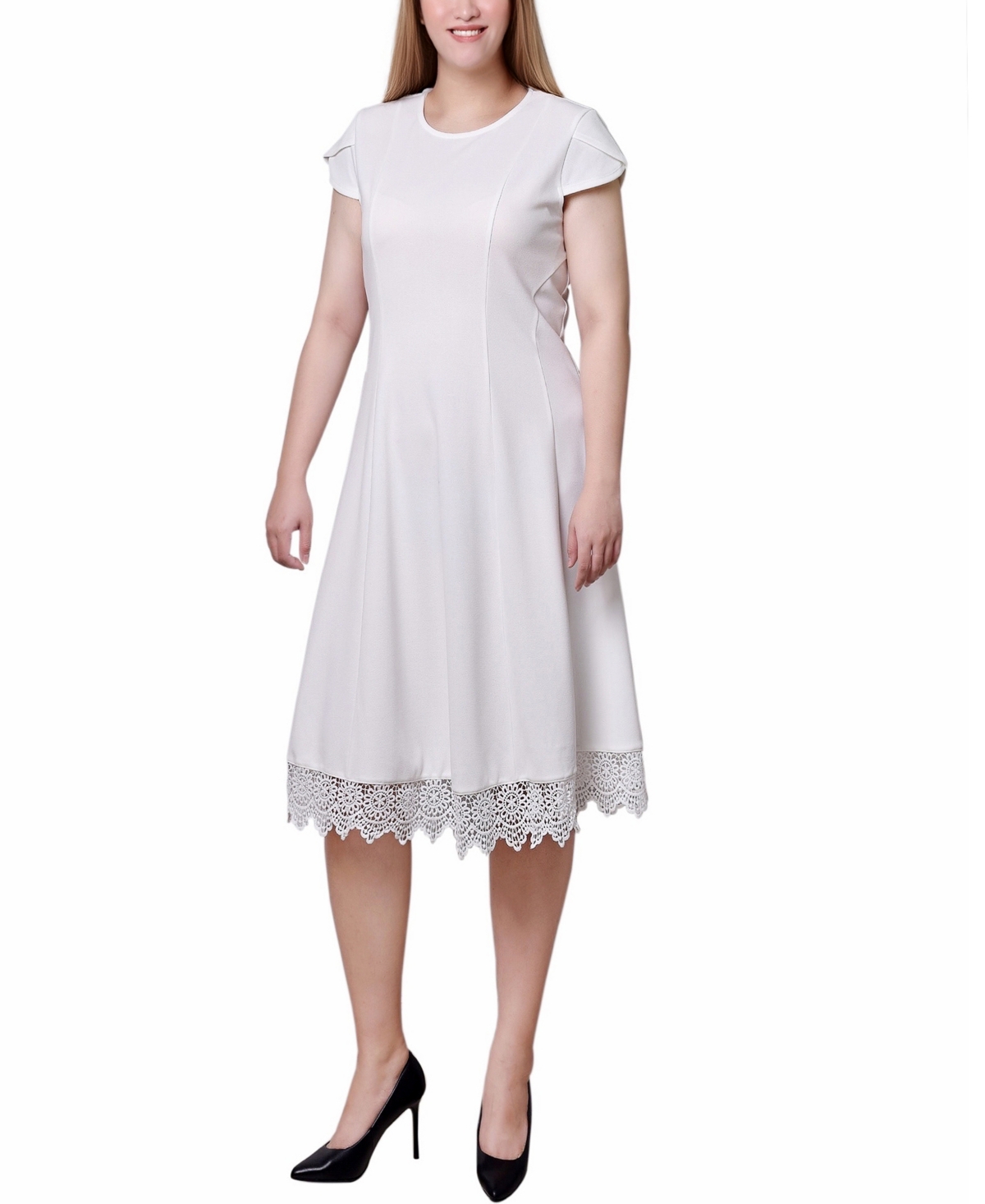 Ny Collection Women's Chiffon Sleeve Scuba Dress In White