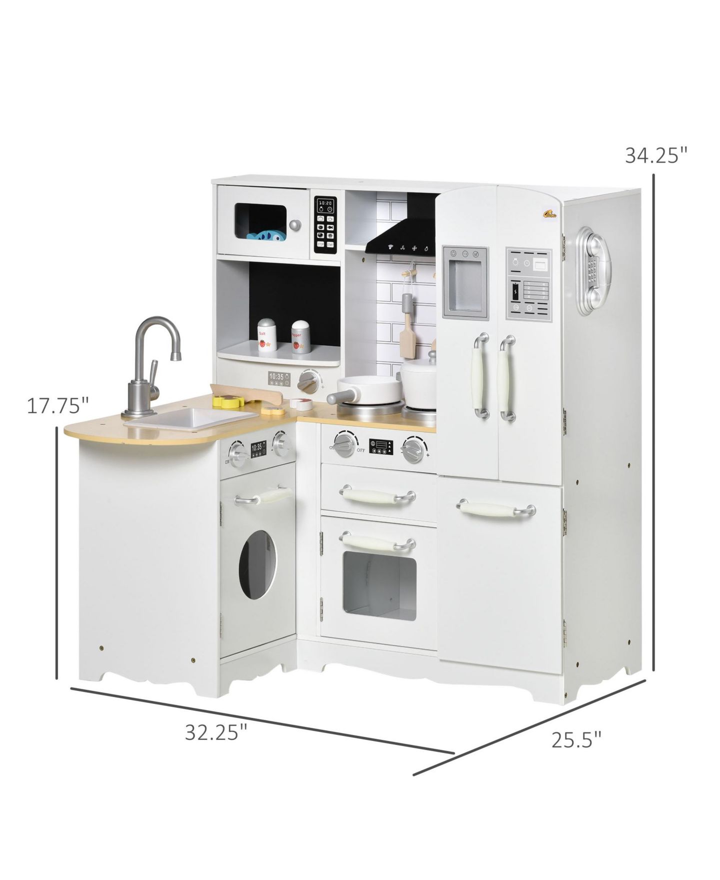 Детские игрушки Streamdale Furniture Wooden Play Kitchen with Sound Effects, 14-Piece, Ages 3+, цвет: Серебристый — фото 7