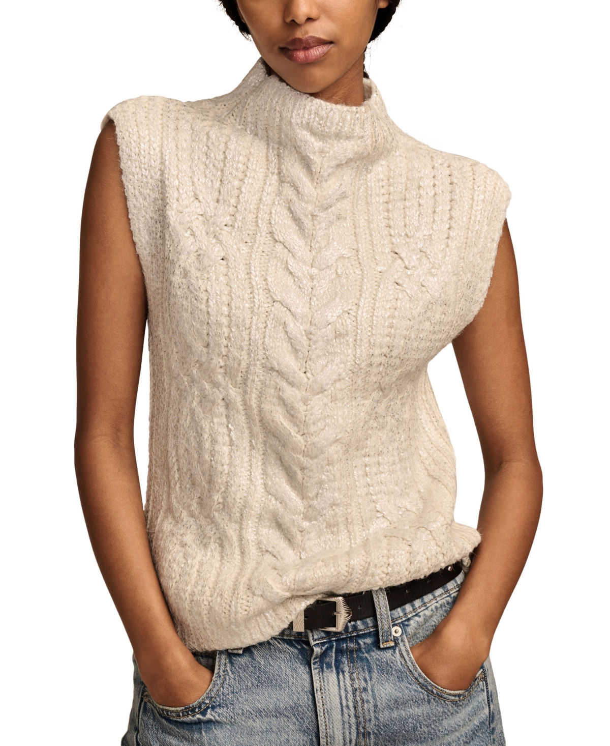 LUCKY BRAND WOMEN'S METALLIC CABLE-KNIT SWEATER VEST