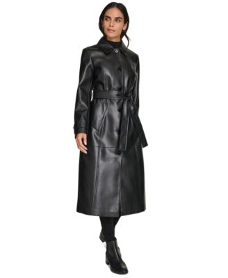 Women's Belted Faux-Leather Trench Coat