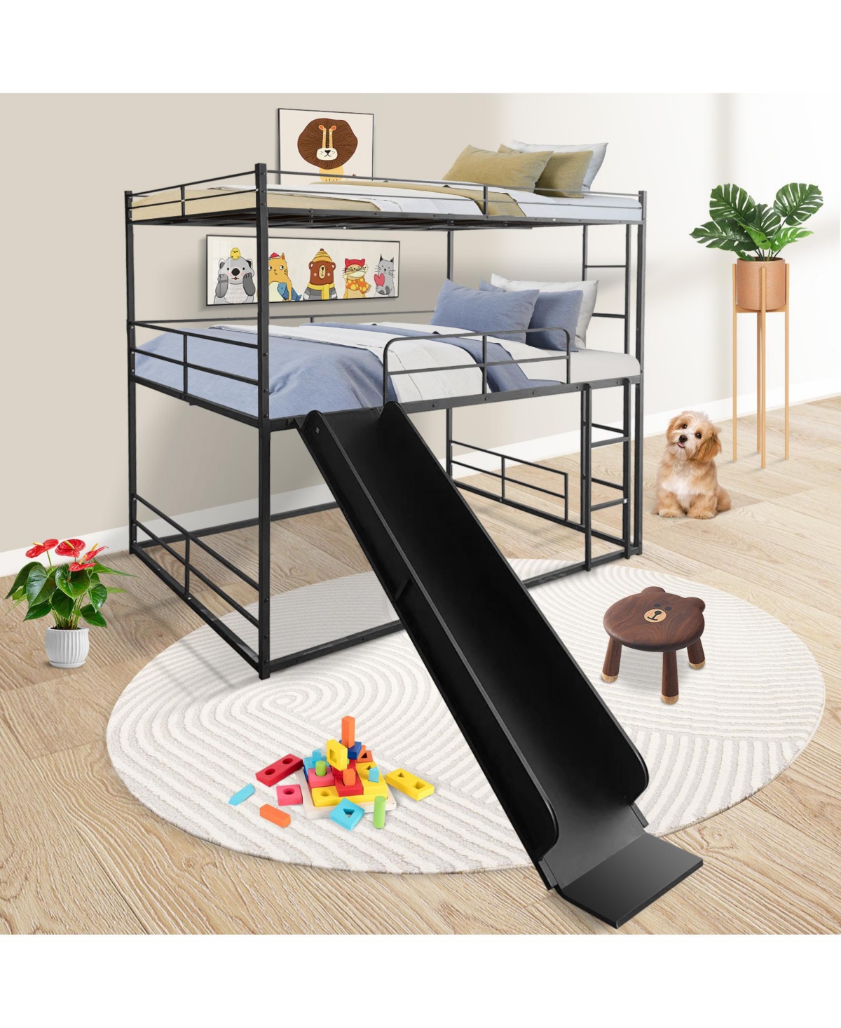 Streamdale Furniture Twin Size House Loft Bed with Slide and Ladder,- Black