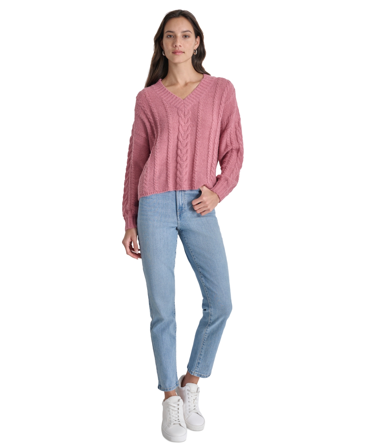 Dkny Jeans Women's V-Neck Cable-Knit Sweater