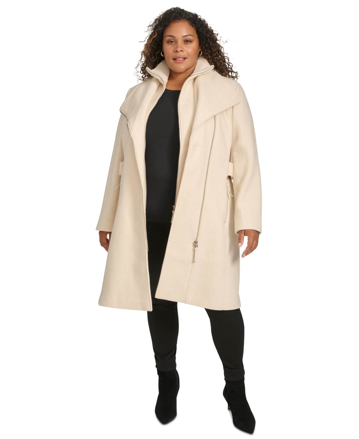 Calvin Klein Womens Plus Size Belted Asymmetric Wrap Coat, Created for Macys