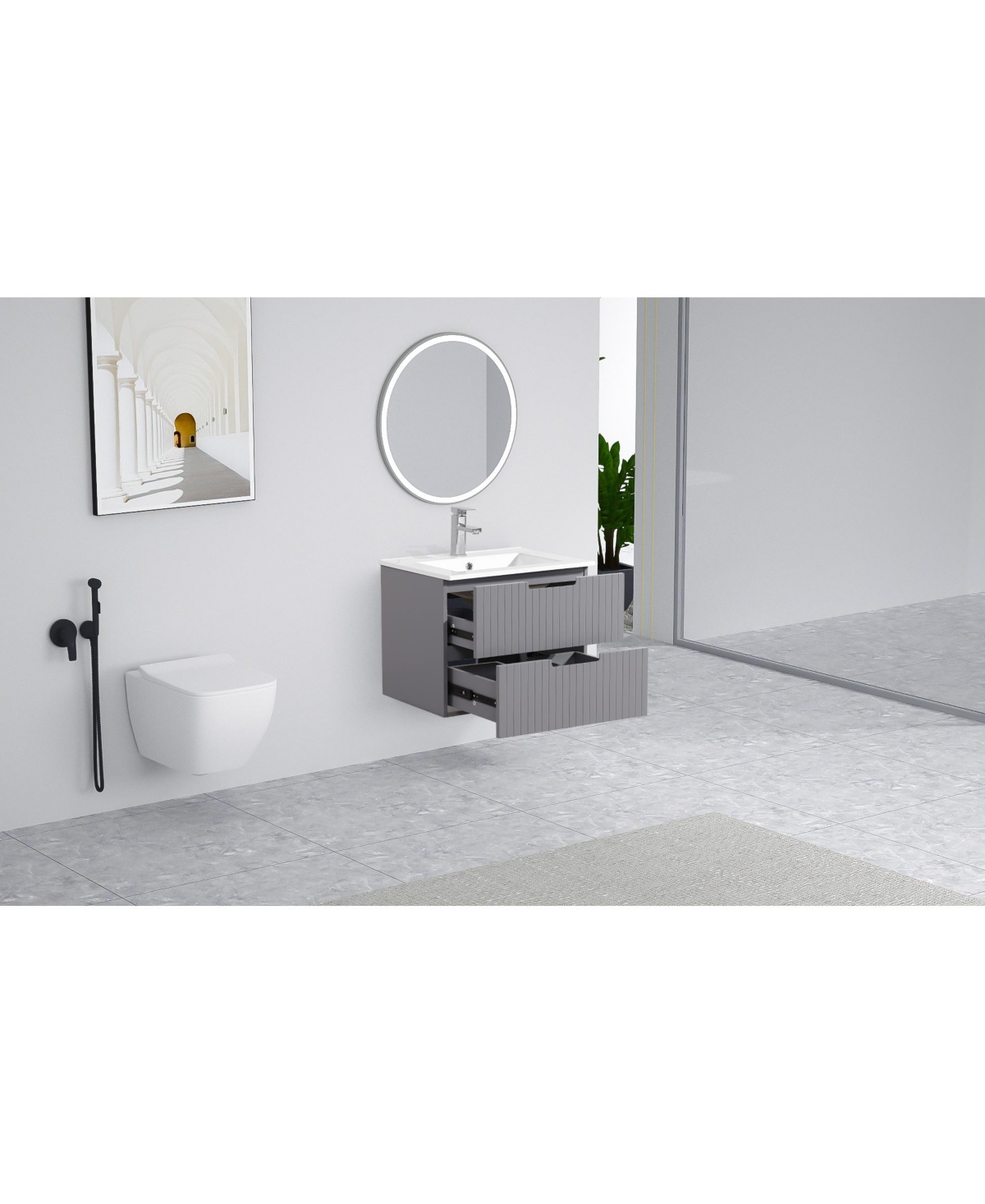 Streamdale Furniture 24 Inch Floating Bathroom Vanity with Ceramic Sink, Modern Bath Storage Cabinet Vanity with Drawers Wall Mounted Combo Set for Ba