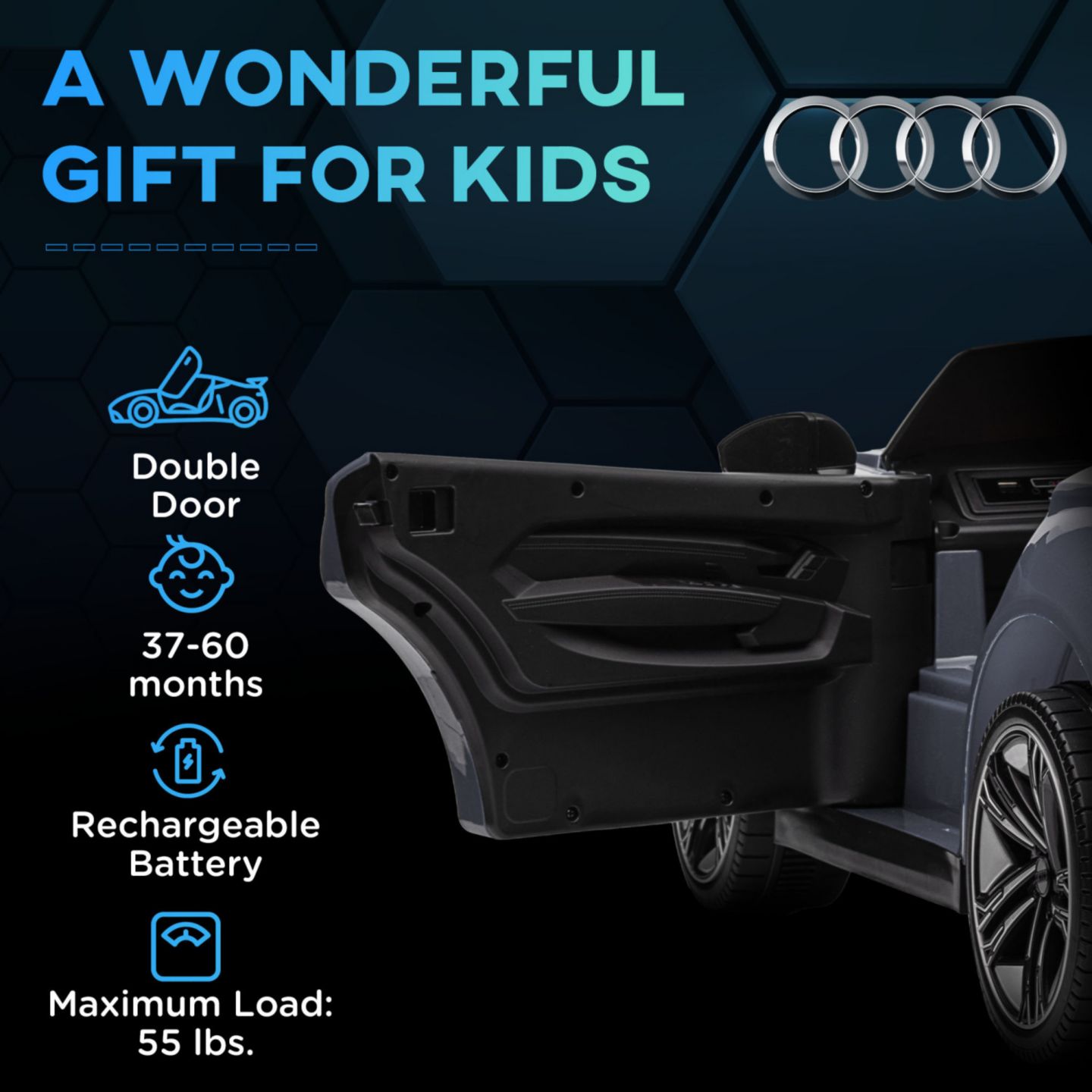 Детская игрушка Streamdale Furniture RS E-tron GT Licensed Audi 12V Electric Remote Control Ride-On Car, 55 lbs Capacity, 3–5 лет, цвет: Серый — фото 3