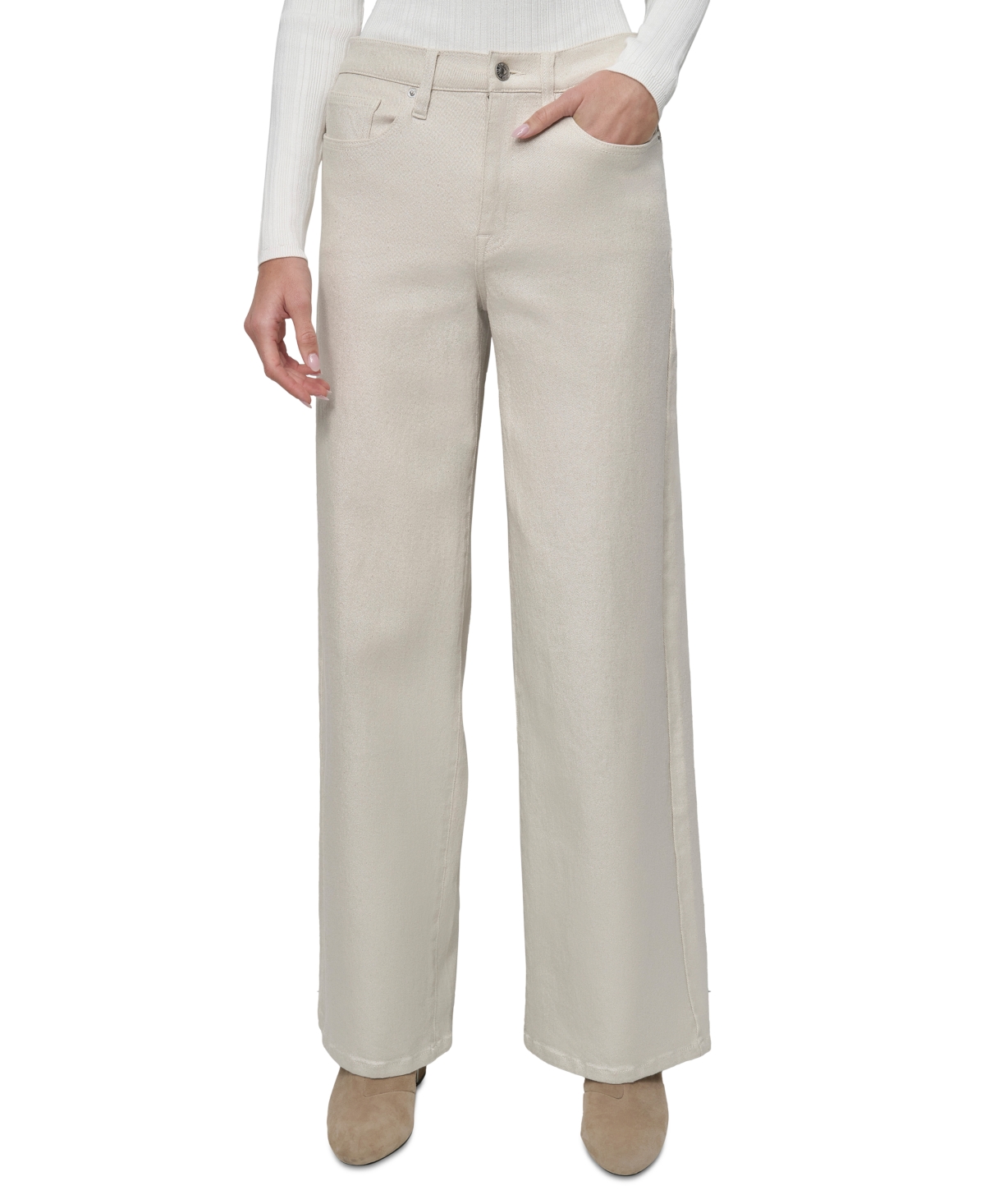 Women's Metallic-Coated Wide-Leg Jeans - IFR - ECRU/SILVER