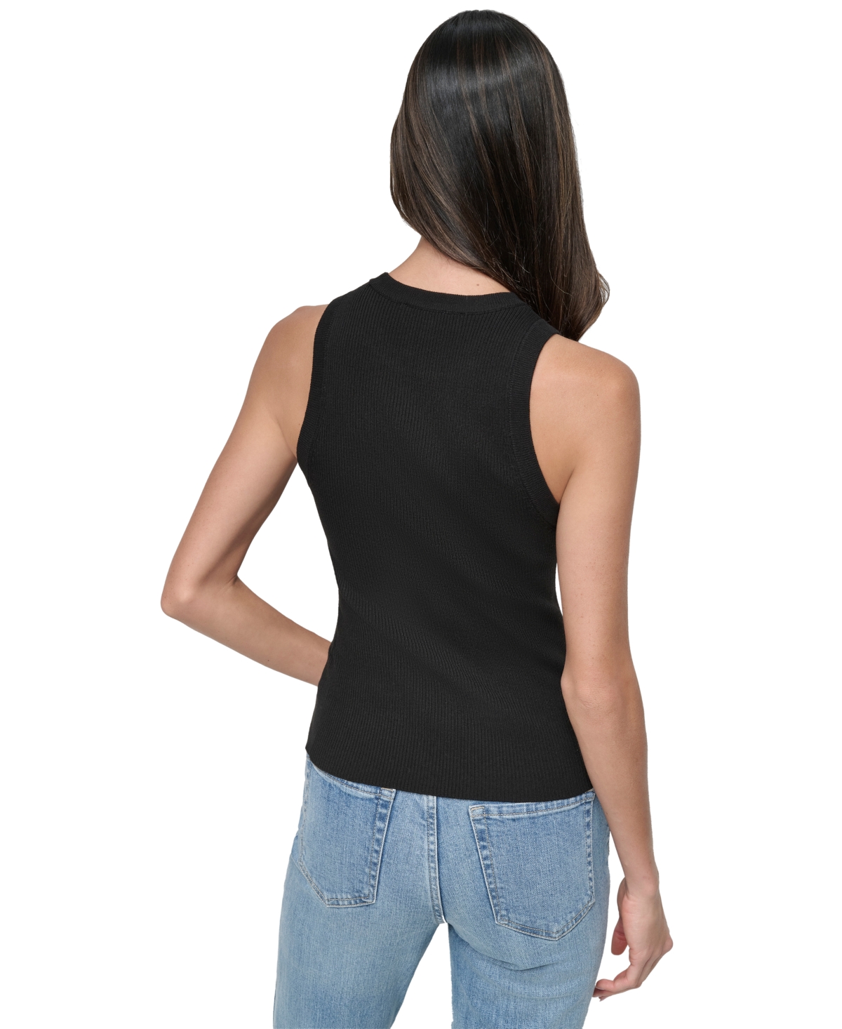 Dkny Jeans Women's Ribbed Sleeveless Crew Neck Sweater - BLK - BLACK