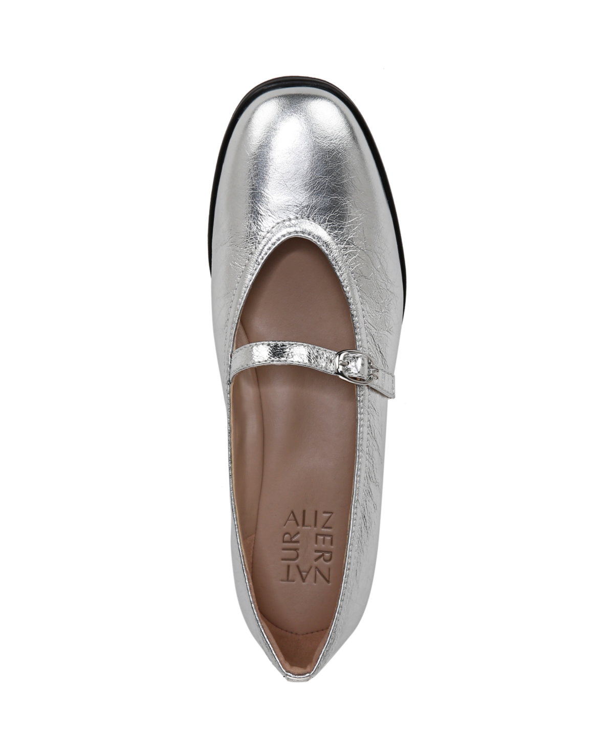 Naturalizer Elina Mary Jane Square Toe Flats In Silver Leather