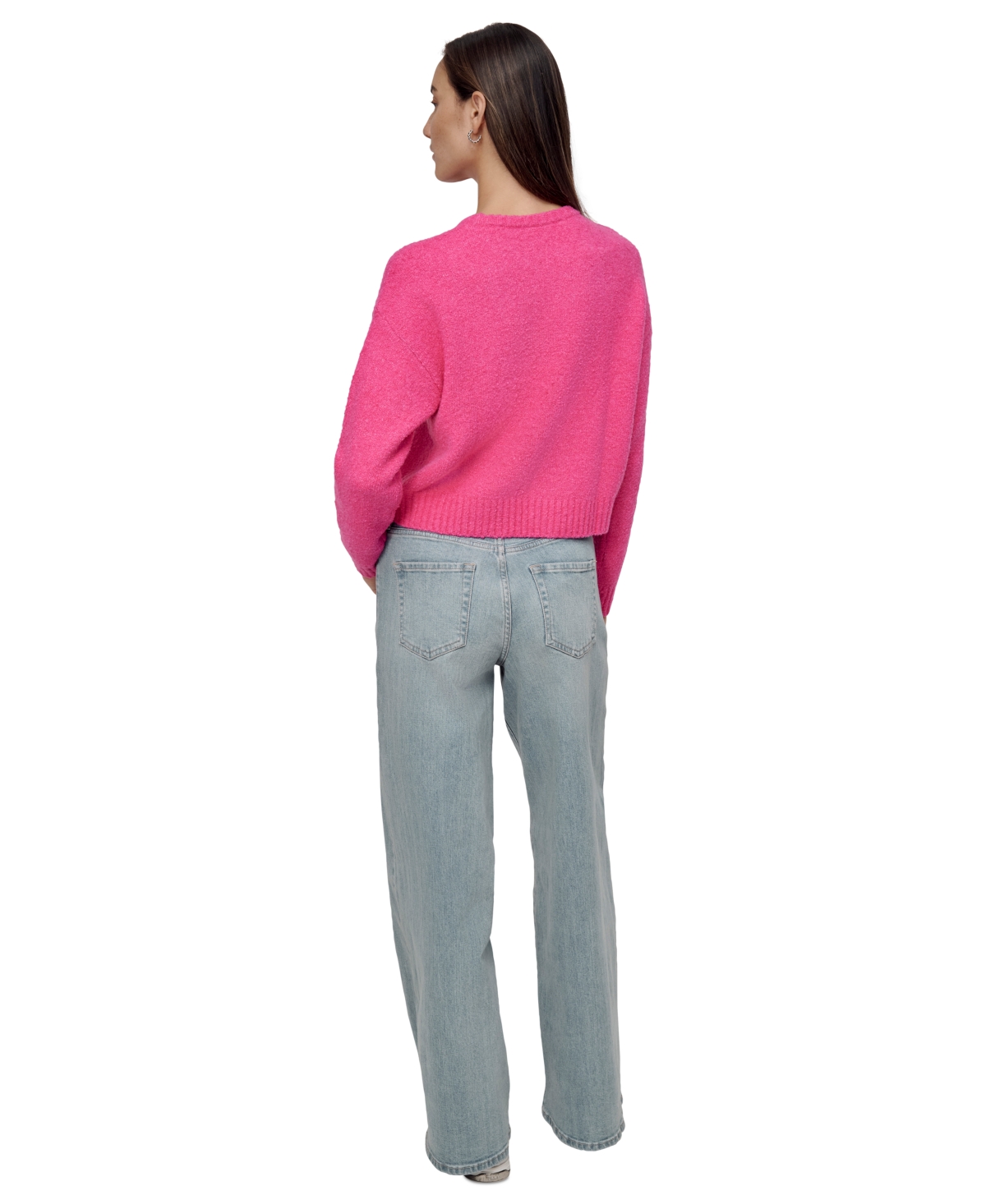 DKNY JEANS WOMEN'S TINSEL LOGO BOUCLE SWEATER 