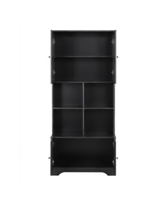 Tall and Wide Bathroom Floor Storage Cabinet, Bathroom Storage Unit, Freestanding Cabinet with 4 Doors, Adjustable Shelves, Open multi-layer Shelves