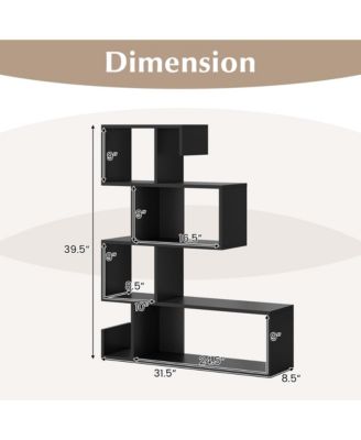 1 PCS 5-Tier S-Shaped Bookshelf with Open Cubes Anti-Toppling Kits Freestanding Bookcase