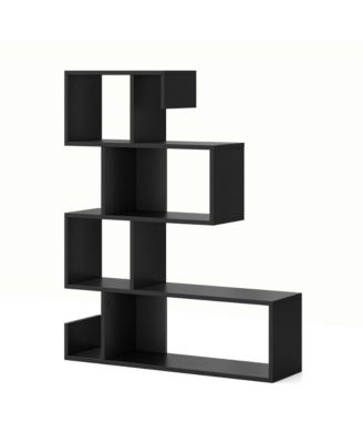 1 PCS 5-Tier S-Shaped Bookshelf with Open Cubes Anti-Toppling Kits Freestanding Bookcase