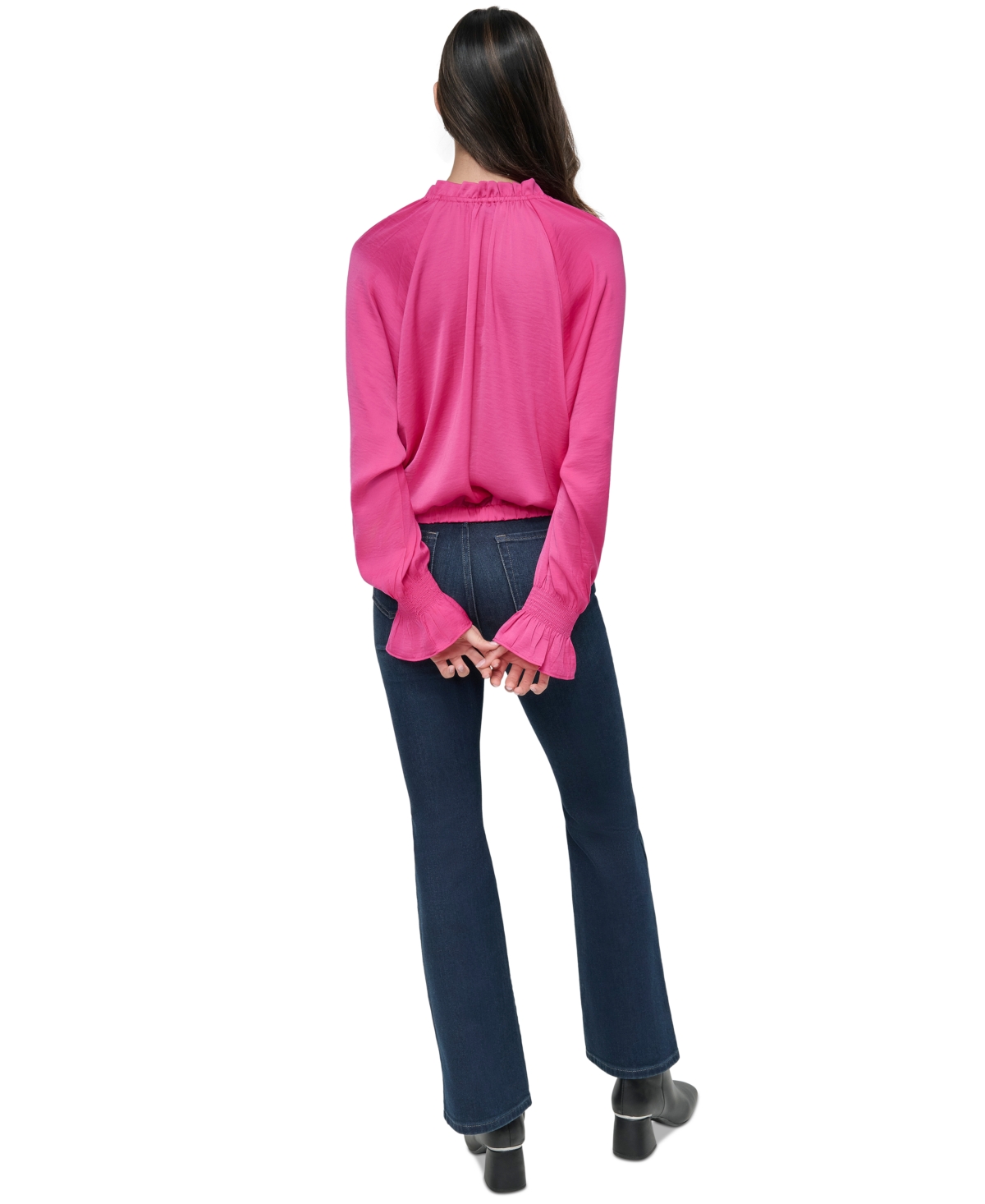 DKNY JEANS WOMEN'S SMOCKED-CUFF RAGLAN-SLEEVE BLOUSE 