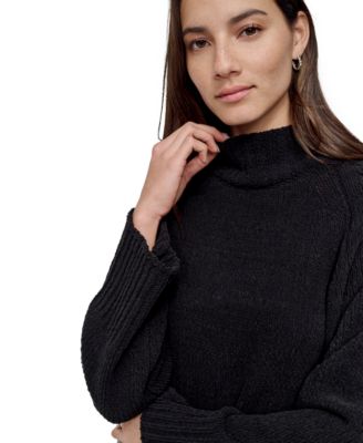 Women's Cropped Mock Neck Chenille Sweater