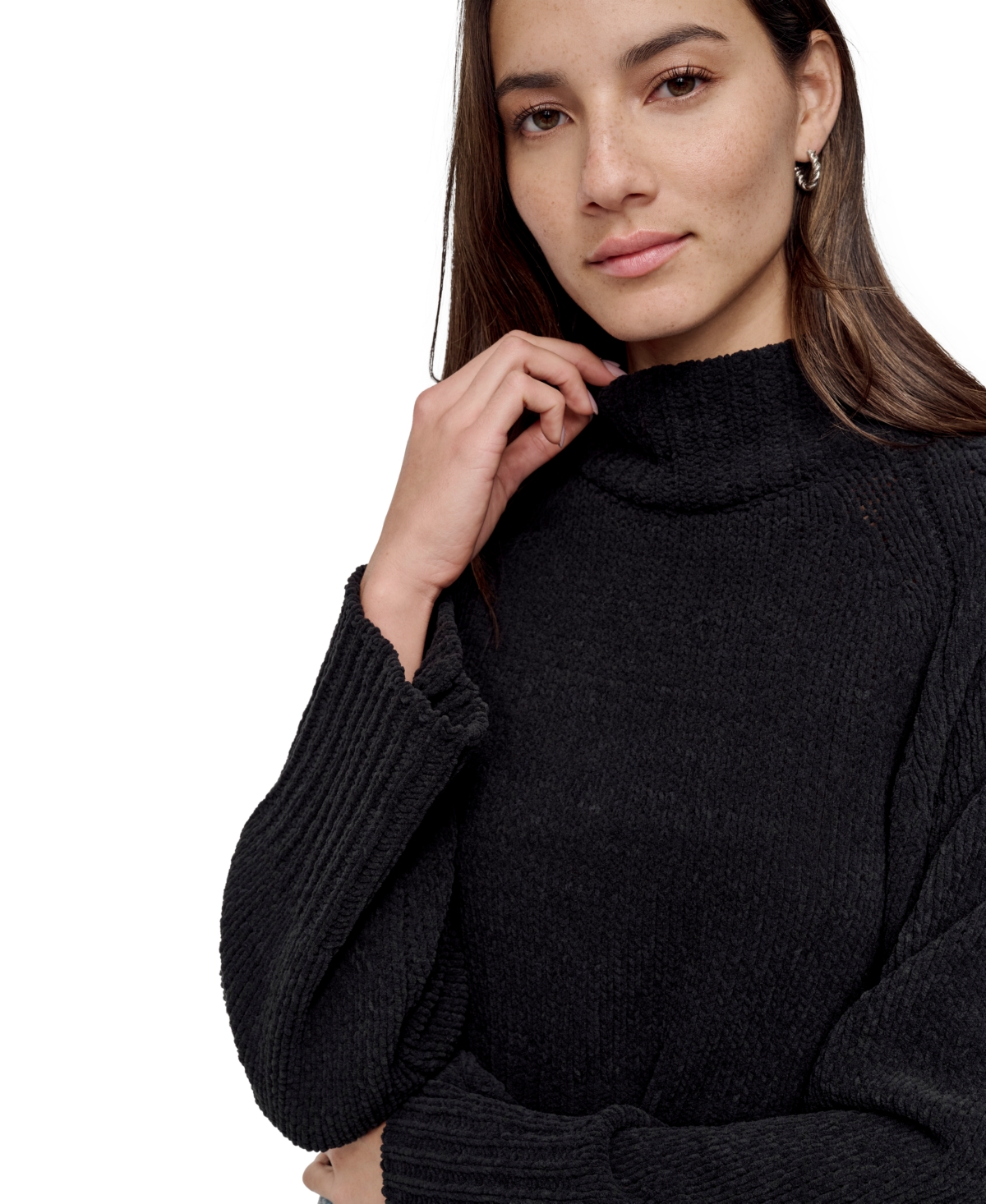 DKNY JEANS WOMEN'S CROPPED MOCK NECK CHENILLE SWEATER 