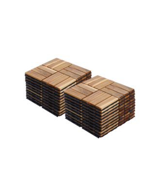 10 PCS Interlocking Deck Tiles Checker Pattern, 12" x 12" Square Yellow Acacia Hardwood Outdoor Flooring for Patio, Bancony, Pool Side,...