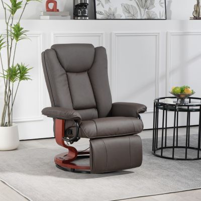 Manual Swivel Recliner Chair, PU Leather Reclining Chair with Footrest for Living Room, Brown