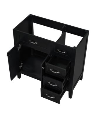 36" Solid Rubberwood & MDF 2 Doors & 3 Drawers Vanity Cabinet Base Only