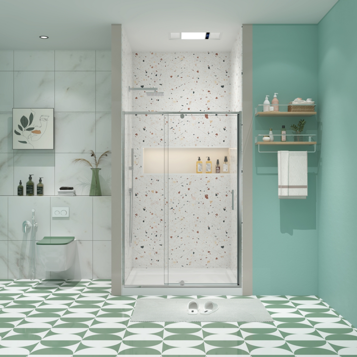 50-54&#x22; W x 71&#x22; H Piovt Swing Glass Shower Door, Pivot Frame Sliding Shower Door with 1/4&#x22; (6mm) Clear Sgcc Tempered Glass, Chrome Finis