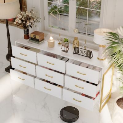   9-Drawer   Particle Board, MDF   Golden Accents, Water-Resistant Surface, Anti-Deformation Wooden Dresser