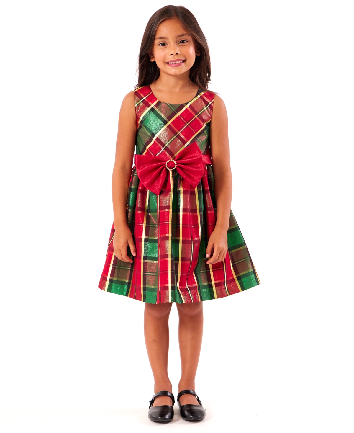 Bonnie Jean Little Girls Taffeta Plaid Dress with Velvet Cardigan, 2-Piece Set