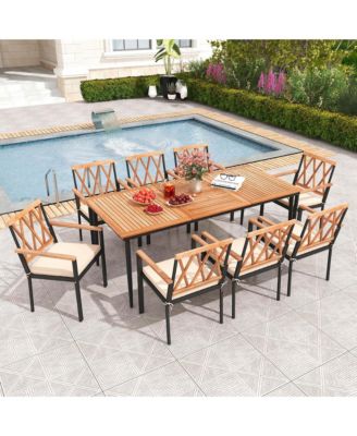 9 PCS Patio Dining Set Table with 1.9" Umbrella Hole & 8 Dining Chairs Outdoor
