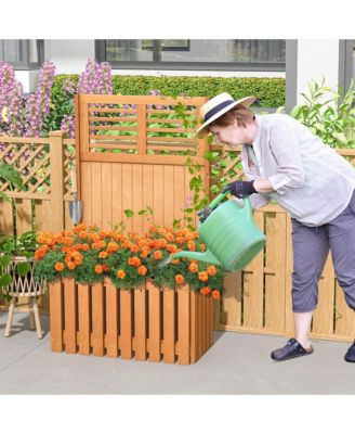 1 PCS Wooden Plant Stand Raised Garden Bed with Trellis & Planter Box Privacy Screen