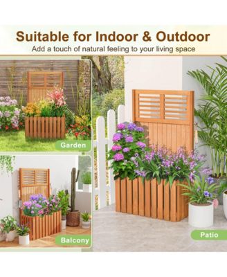 1 PCS Wooden Plant Stand Raised Garden Bed with Trellis & Planter Box Privacy Screen